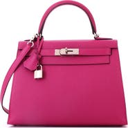 Pre-Owned Hermes Kelly Handbag Pink Epsom with Palladium Hardware 28