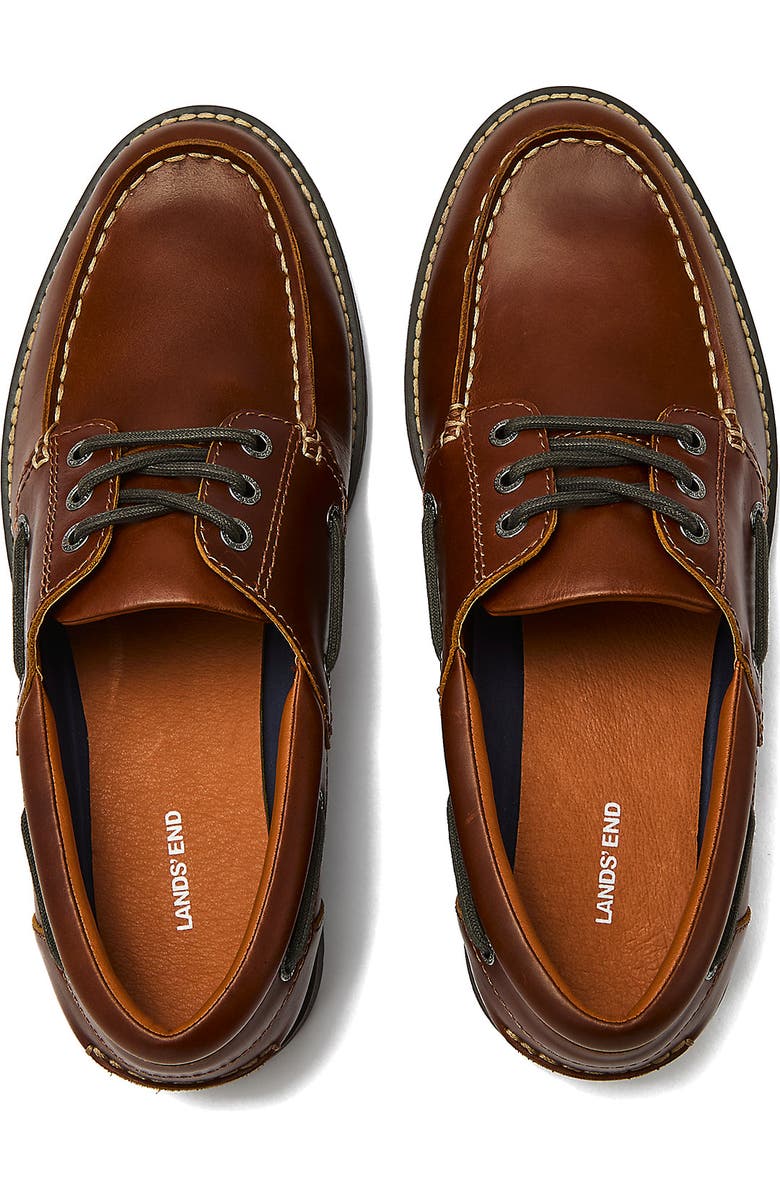 Lands' End Seaport Leather Lace Up Boat Shoes, Alternate, color, Rustic Brown
