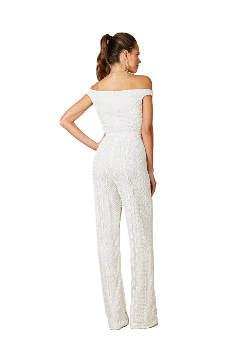 Gabby Beaded Off-the-Shoulder Bridal Jumpsuit, Alternate, color, Ivory