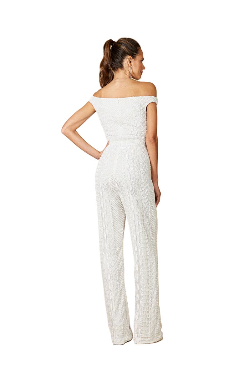 LARA New York Gabby Beaded Off-the-Shoulder Bridal Jumpsuit, Alternate, color, Ivory