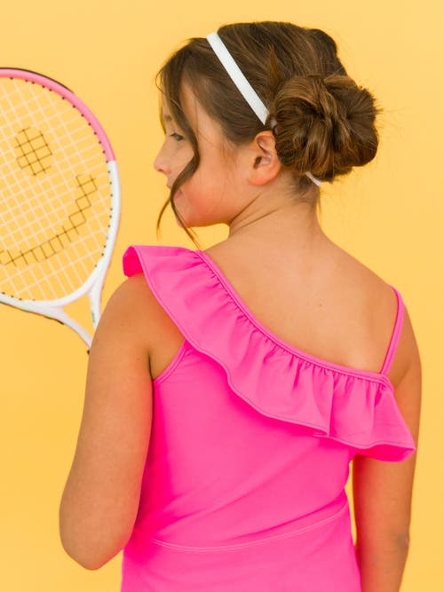Rufflebutts Girls Active Tennis Dress And Bike Short Set In Neon Magenta