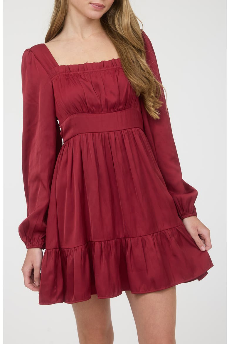 Long Sleeve Square Neck Minidress, Main, color, BURGUNDY