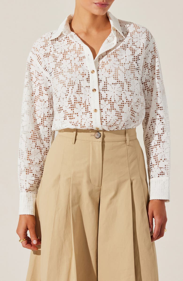 ASTR the Label Tisa Floral Lace Button-Up Shirt, Main, color, Ivory