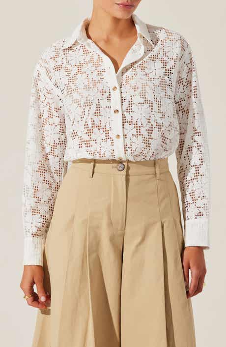 ASTR the Label Tisa Floral Lace Button-Up Shirt