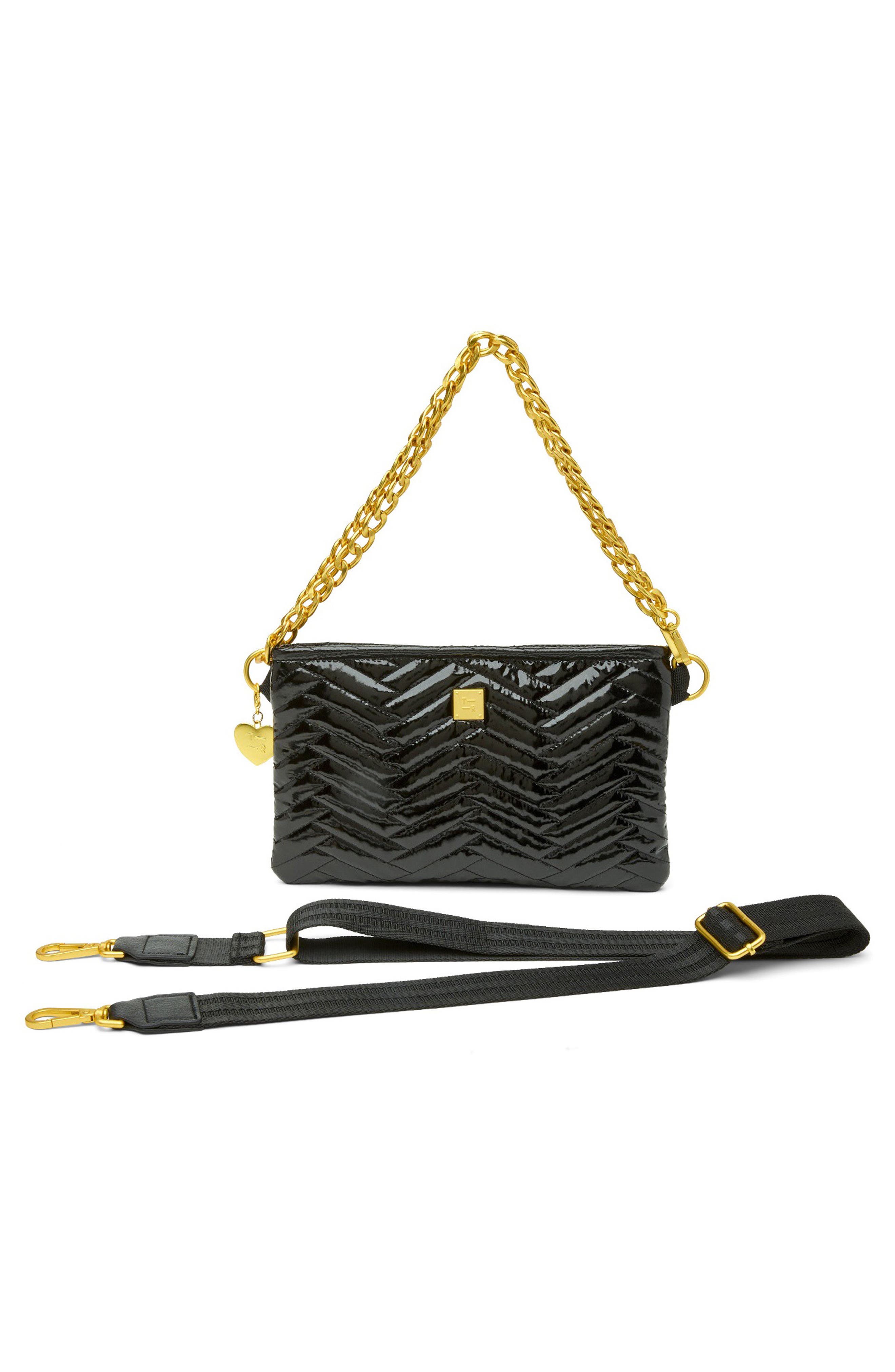 THINK ROYLN Almost Famous Quilted Crossbody Bag, Alternate, color, Black Patent