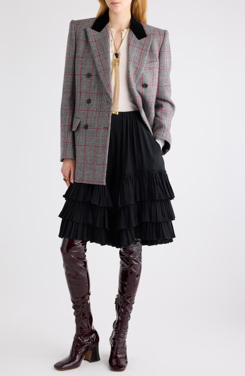 Chloé Double-breasted Velvet-trimmed Checked Wool Blazer