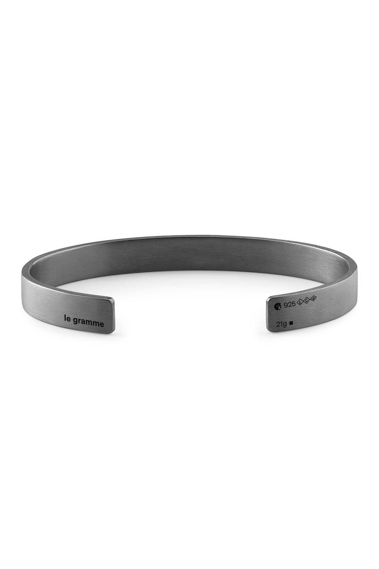 Men's 21G Brushed Sterling Silver Ribbon Cuff Bracelet, Main, color, BLACK SILVER