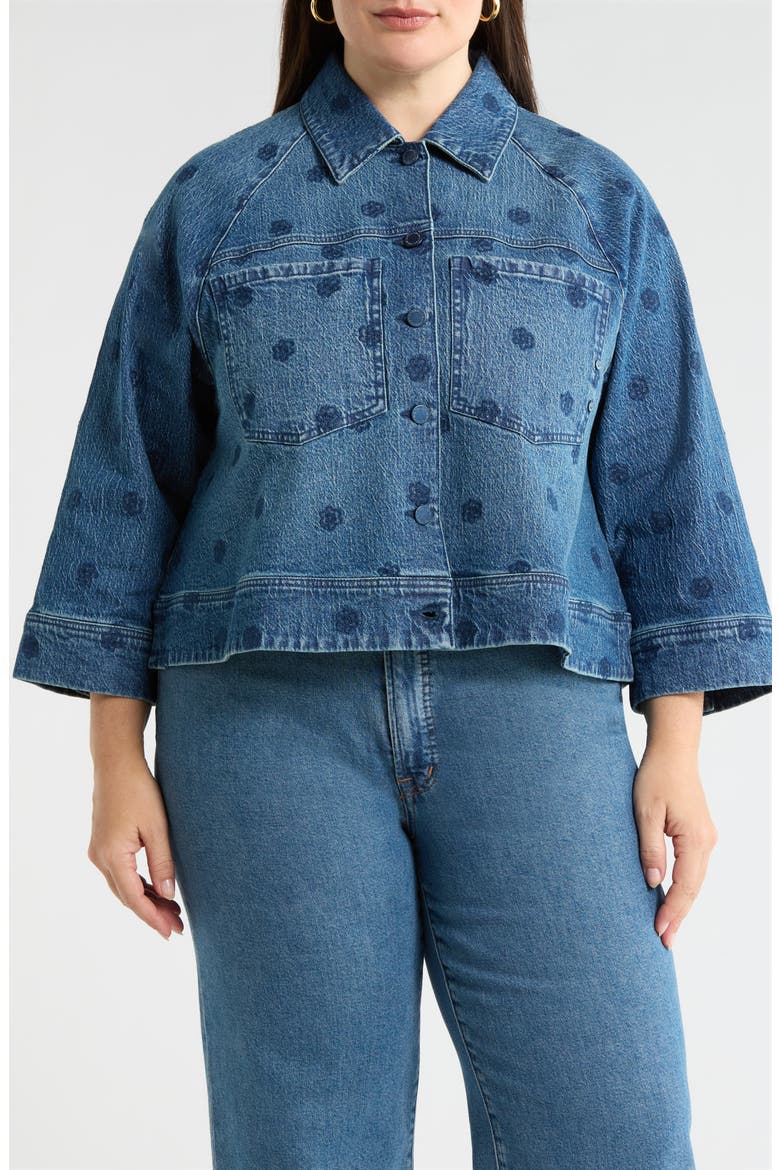 Floral Embroidery Crop Denim Jacket, Alternate, color, BLUE