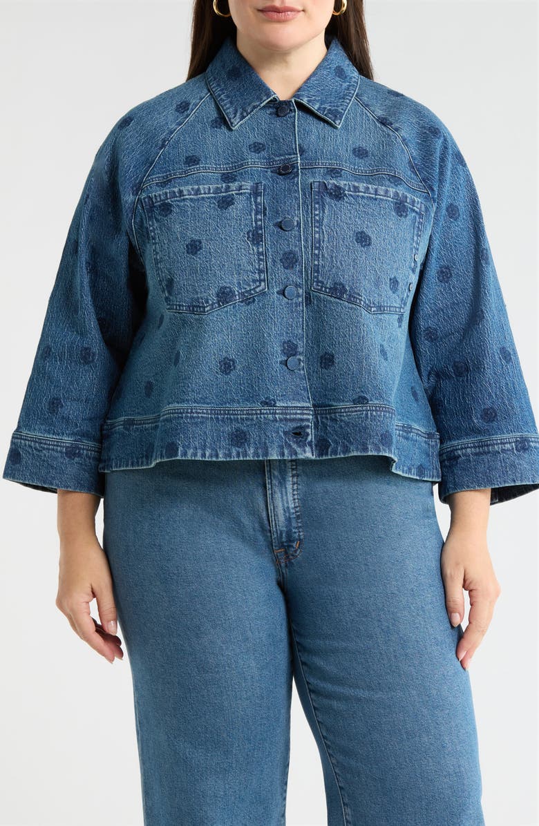 Wit & Wisdom Floral Embroidery Crop Denim Jacket, Alternate, color, Blue