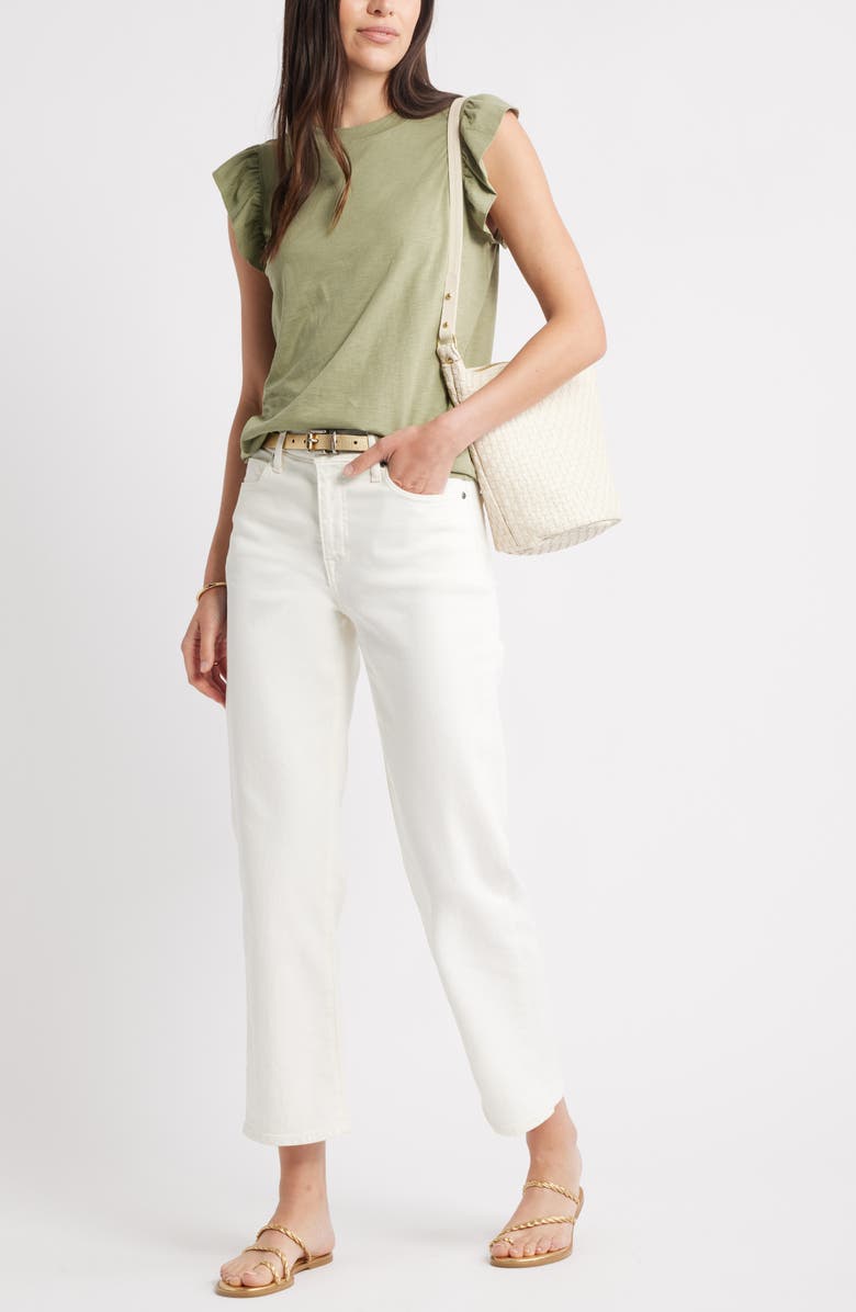 Caslon<sup>®</sup> Ruffle Sleeveless Pima Cotton Top, Alternate, color, Olive Acorn