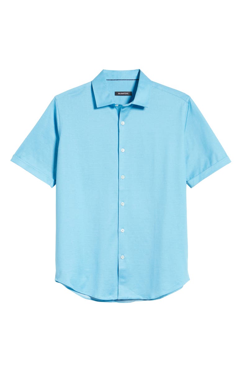 Bugatchi Knit Short Sleeve Button-Up Shirt, Alternate, color, Washed Blue