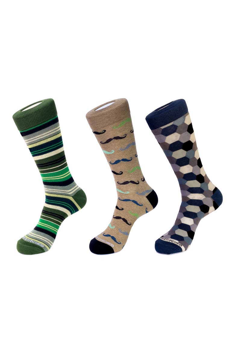 Assorted 3-Pack Crew Socks, Main, color, GREEN KHAKI GREY