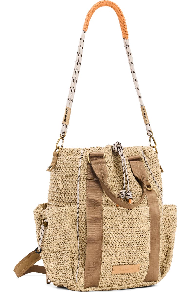 Desigual Medium Voyager Raffia Backpack, Alternate, color, Dark Beige