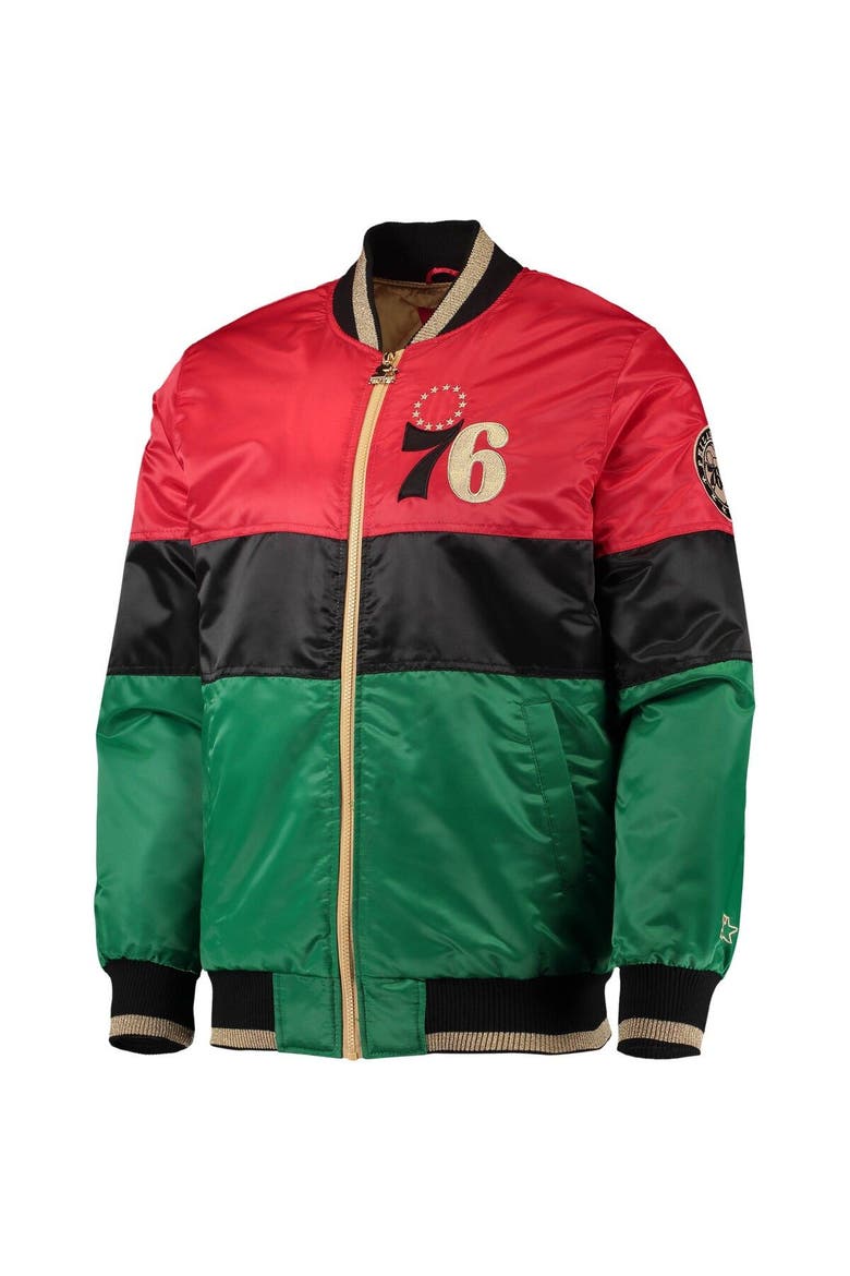 Men's Starter Red/Black/Green Philadelphia 76ers Black History Month NBA 75th Anniversary Full-Zip Jacket, Alternate, color, Red