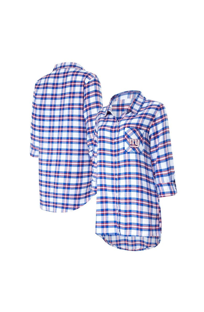 CONCEPTS SPORT Women's Concepts Sport Royal New York Giants Sienna Plaid Full-Button Long Sleeve Nightshirt, Main, color, 