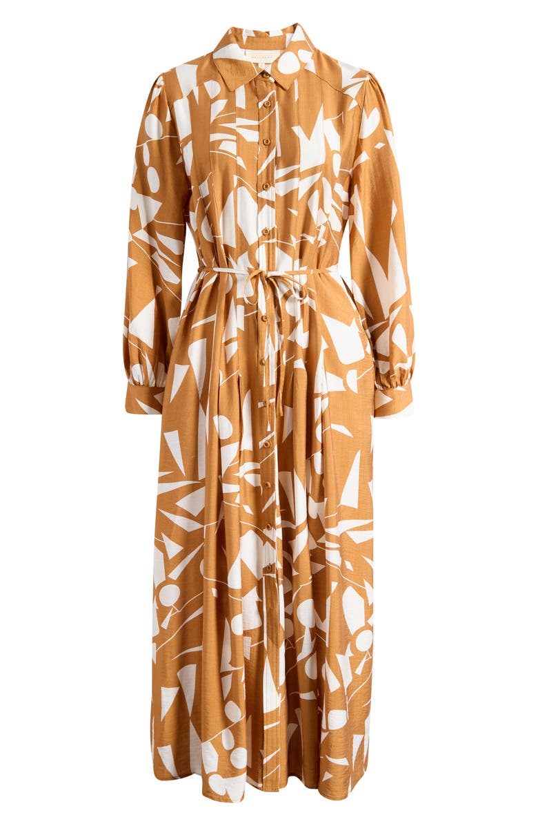 MELLODAY Long Sleeve Geometric Shirtdress, Main, color, Mustard Geo