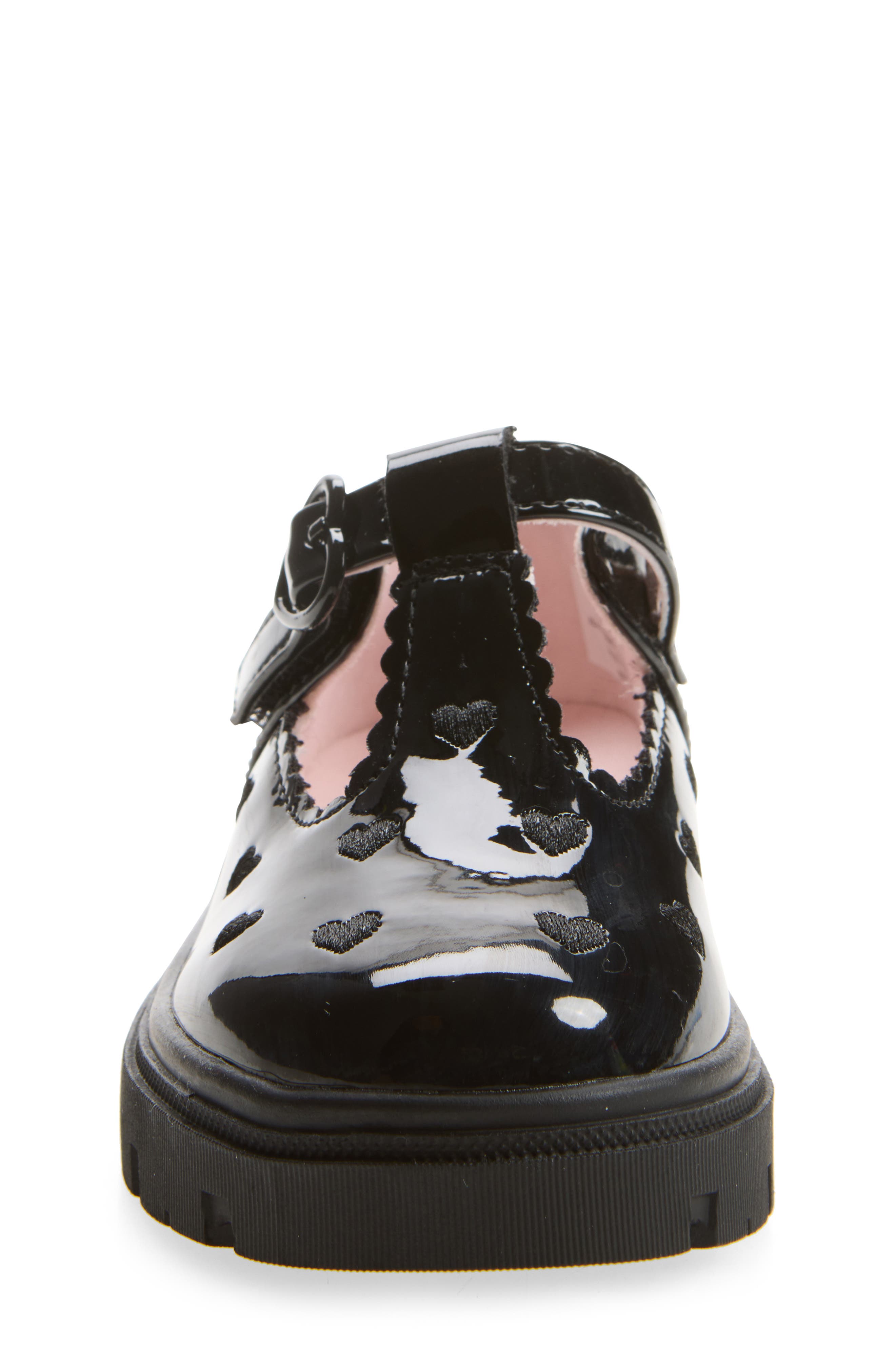 Kids' Estella Heart T-Strap Flat, Alternate, color, BLACK