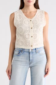 Forgotten Grace Sleeveless Crochet Button-Up Shirt