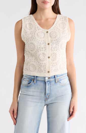 Sleeveless Crochet Button-Up Shirt