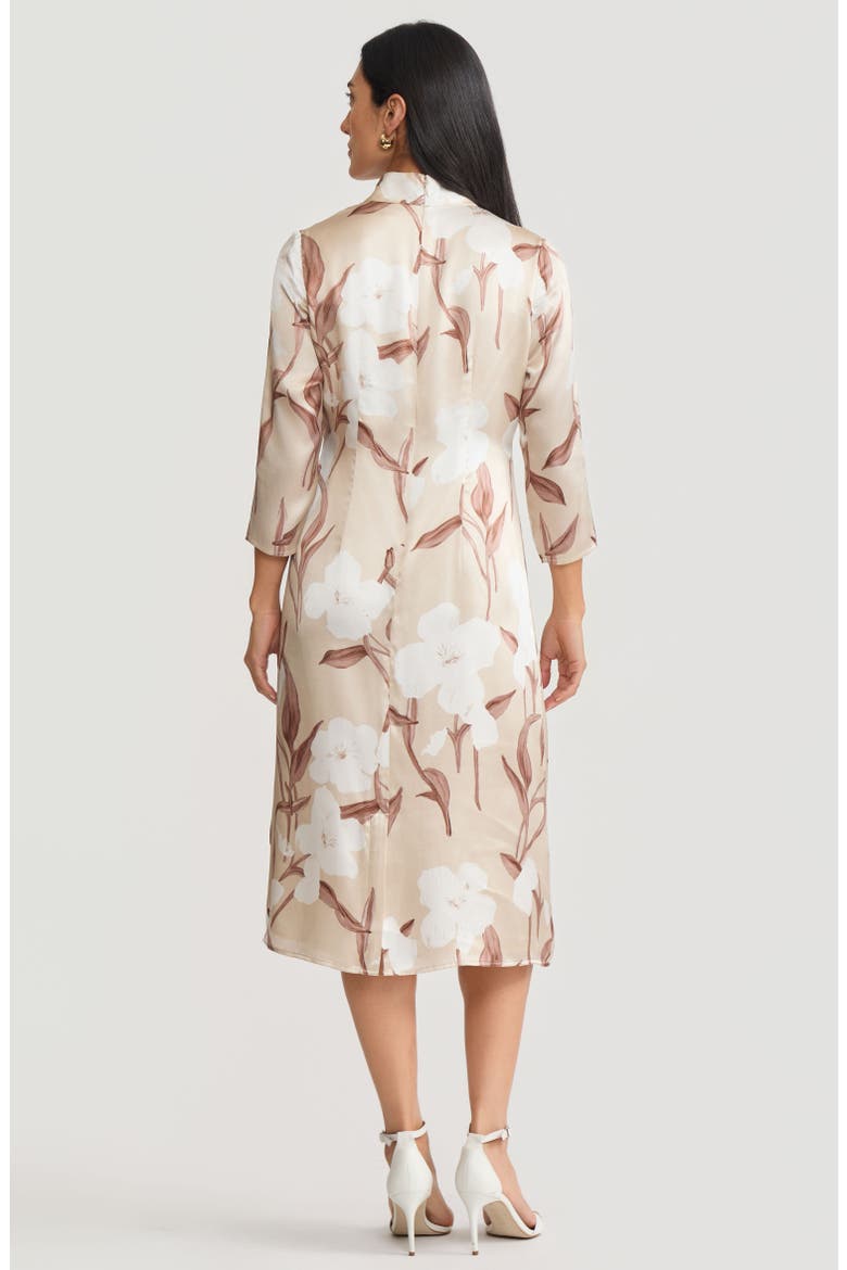 A-Line Floral Print Silk Midi Dress, Alternate, color, Biscotti/Charmeuse