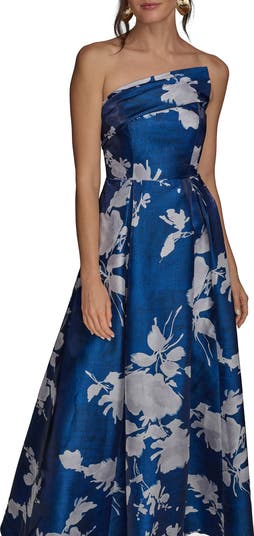 Floral Print Strapless Gown