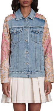 Avec Les Filles Mixed Media Denim Trucker Jacket