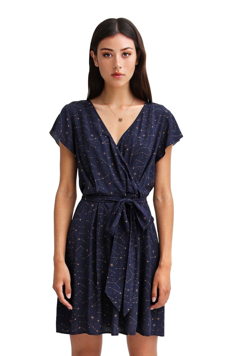 Belle & Bloom I'm The Star Wrap Dress, Alternate, color, Navy