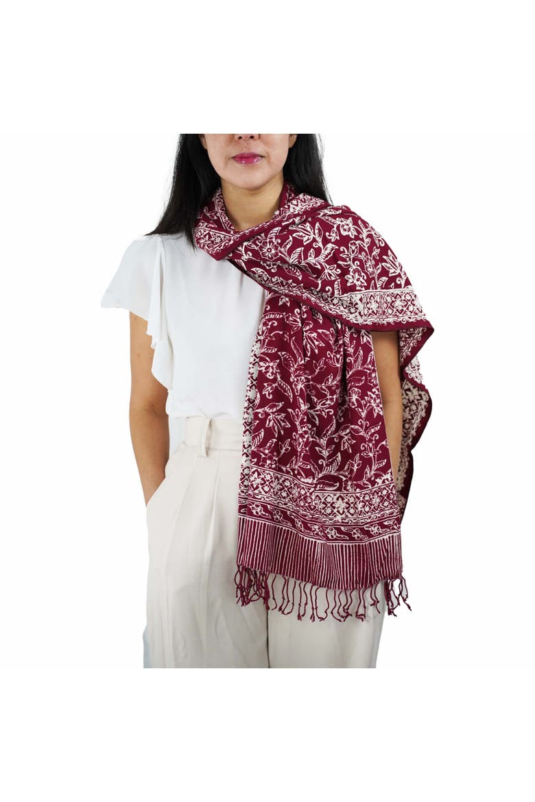 Handmade Batik Scarf, Alternate, color, Red White Cherish