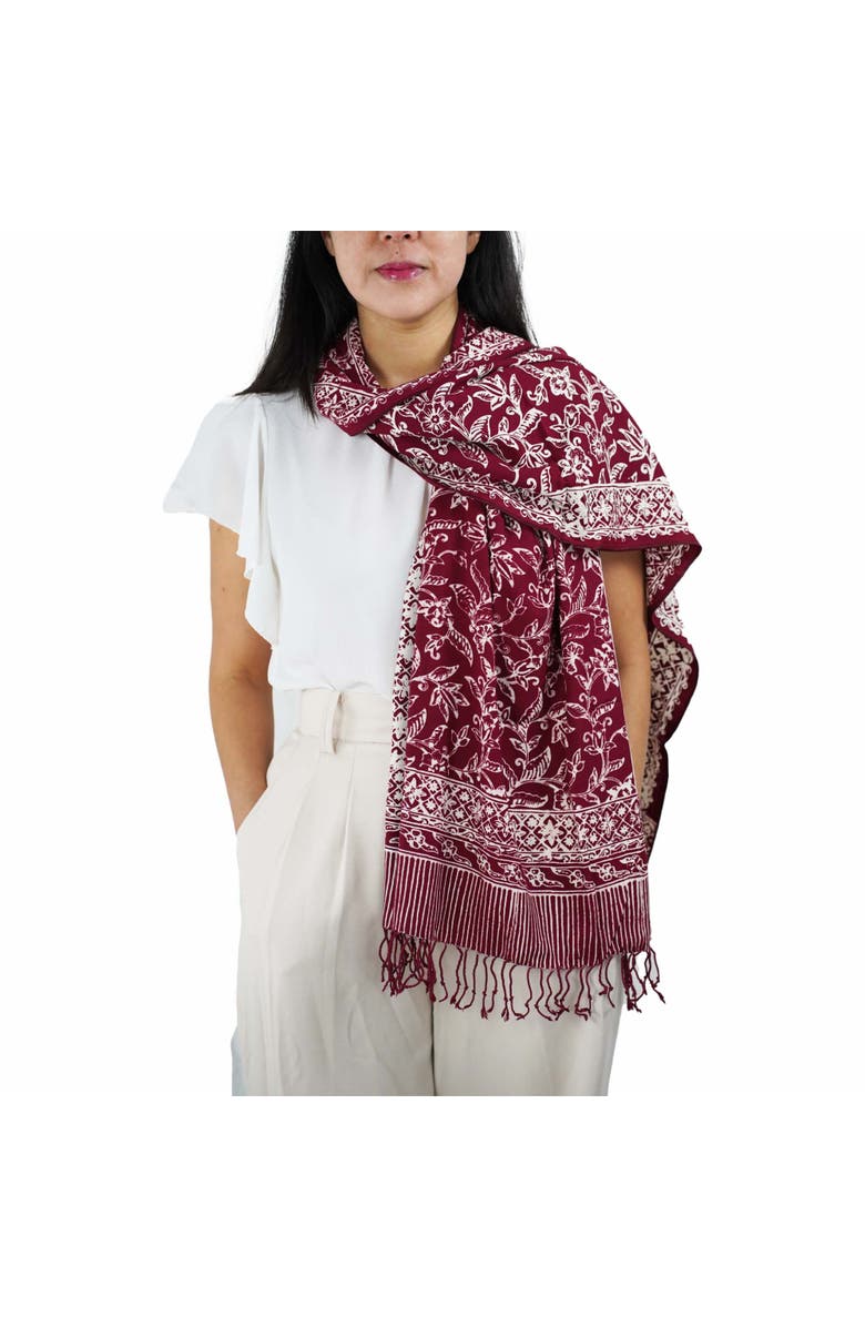 Kasih Co-op Handmade Batik Scarf, Alternate, color, Red White Cherish