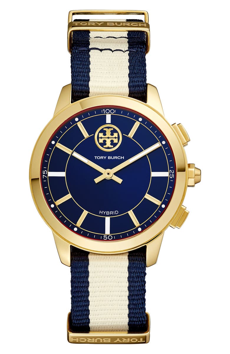 Tory Burch Collins Hybrid Nylon Strap Watch, 38mm, Main, color, 