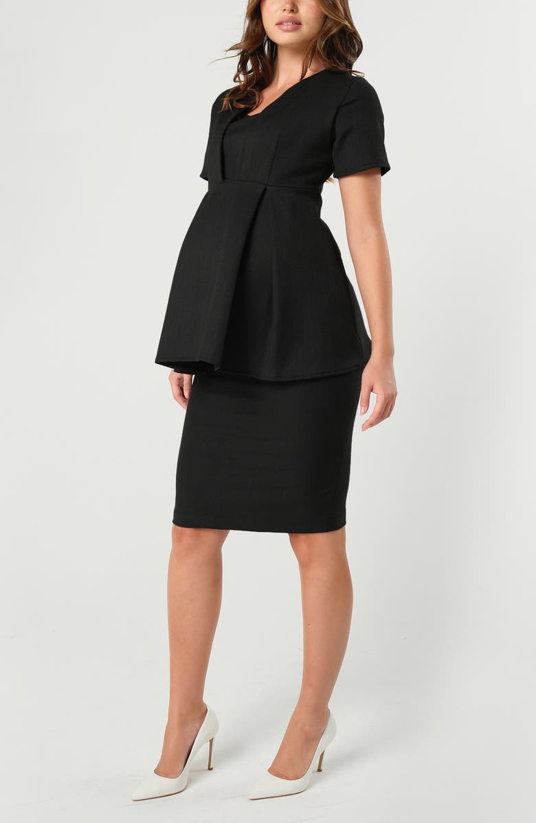 Marion Women's Knee Length Maternity Pencil Skirt with Bump Panel in Italian Stretch Suiting Fabric, Alternate, color, Black