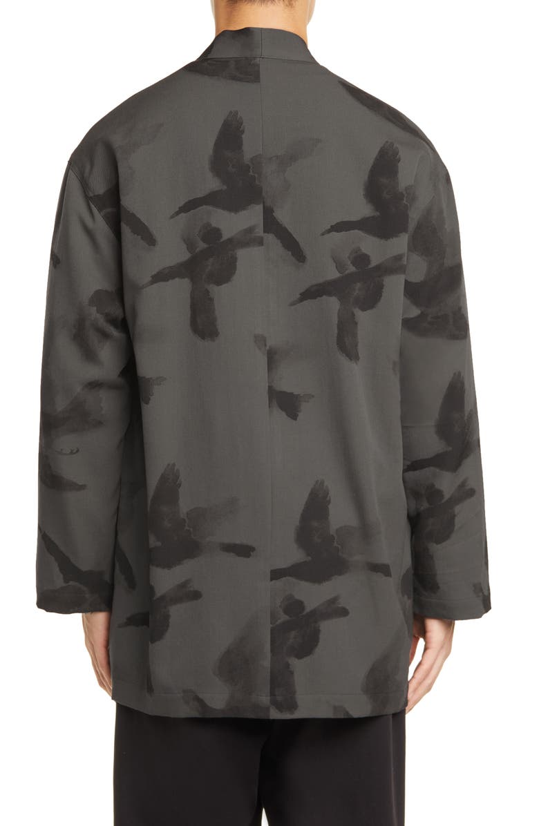Sasquatchfabrix Crow Print Wool Haori Jacket, Alternate, color, 