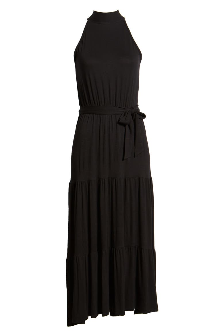 Tiered Halter Maxi Dress, Alternate, color, BLACK