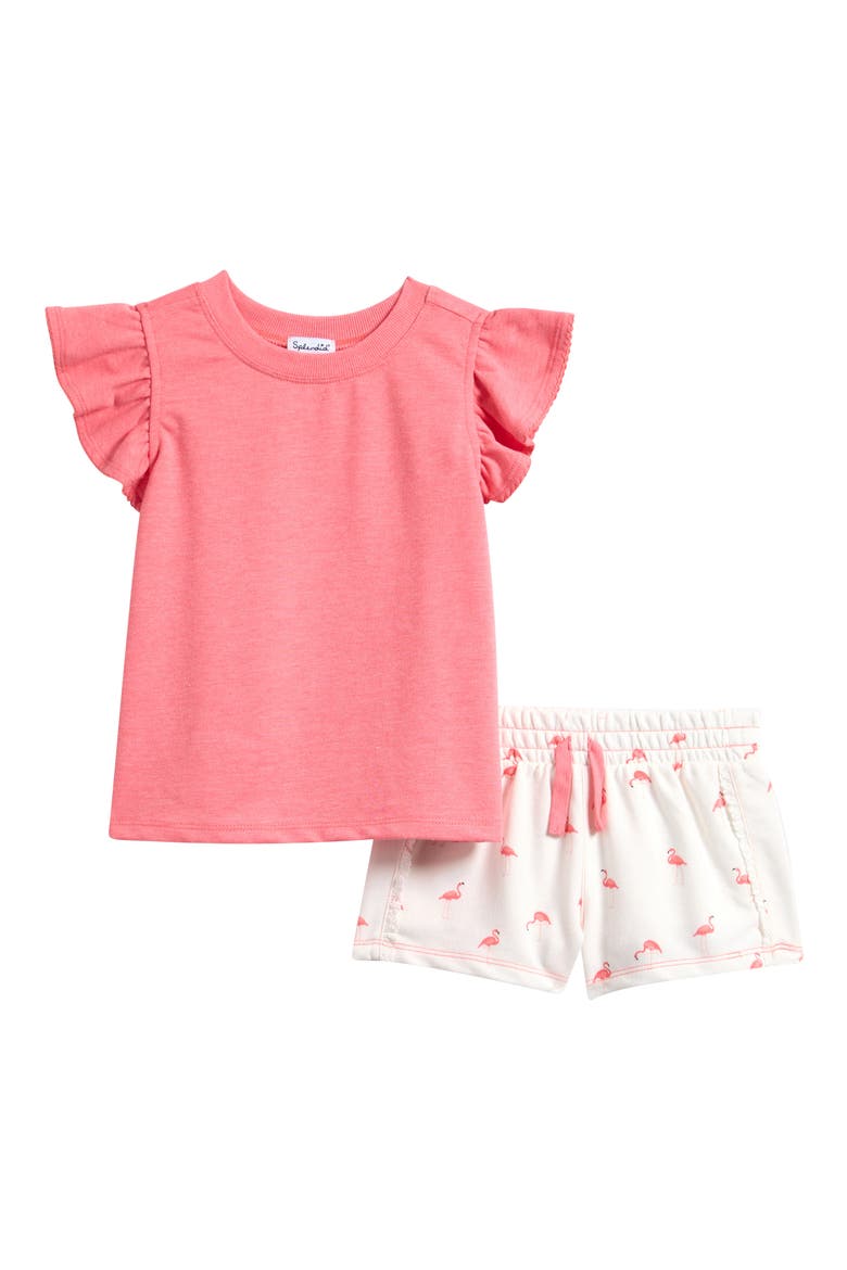 Kids' Flamingo Fun Ruffle Sleeve Top & Shorts Set, Main, color, FLAMINGO