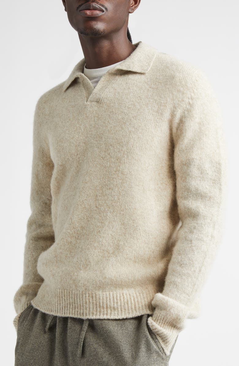 De Bonne Facture Long Sleeve Wool Polo Sweater, Alternate, color, Biscuit