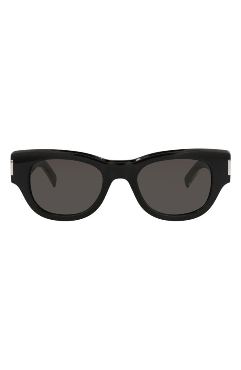 Saint Laurent 49mm Round Sunglasses, Main, color, Black Crystal Grey