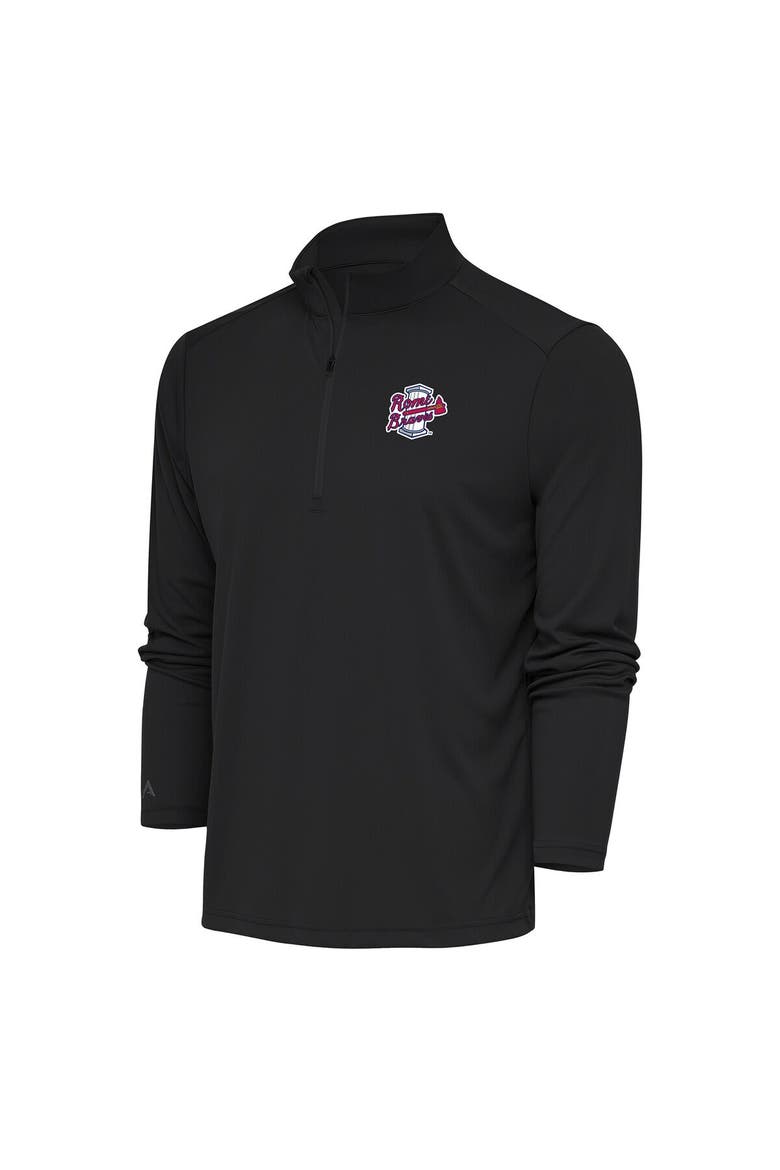 Men's Antigua  Charcoal Rome Braves Tribute Quarter-Zip Pullover Top, Main, color, Charcoal