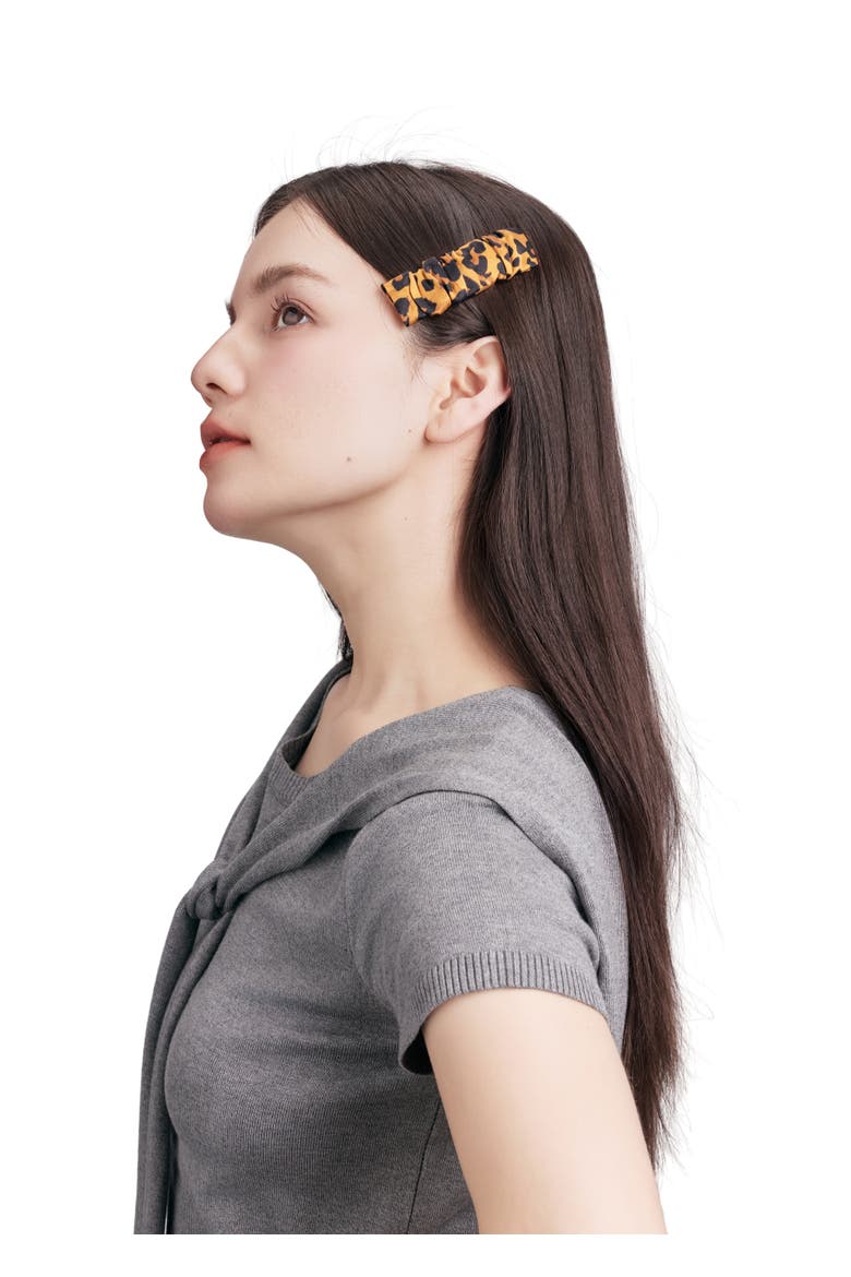 Leopard Silk Hair Barrette Clip, Alternate, color, Brown