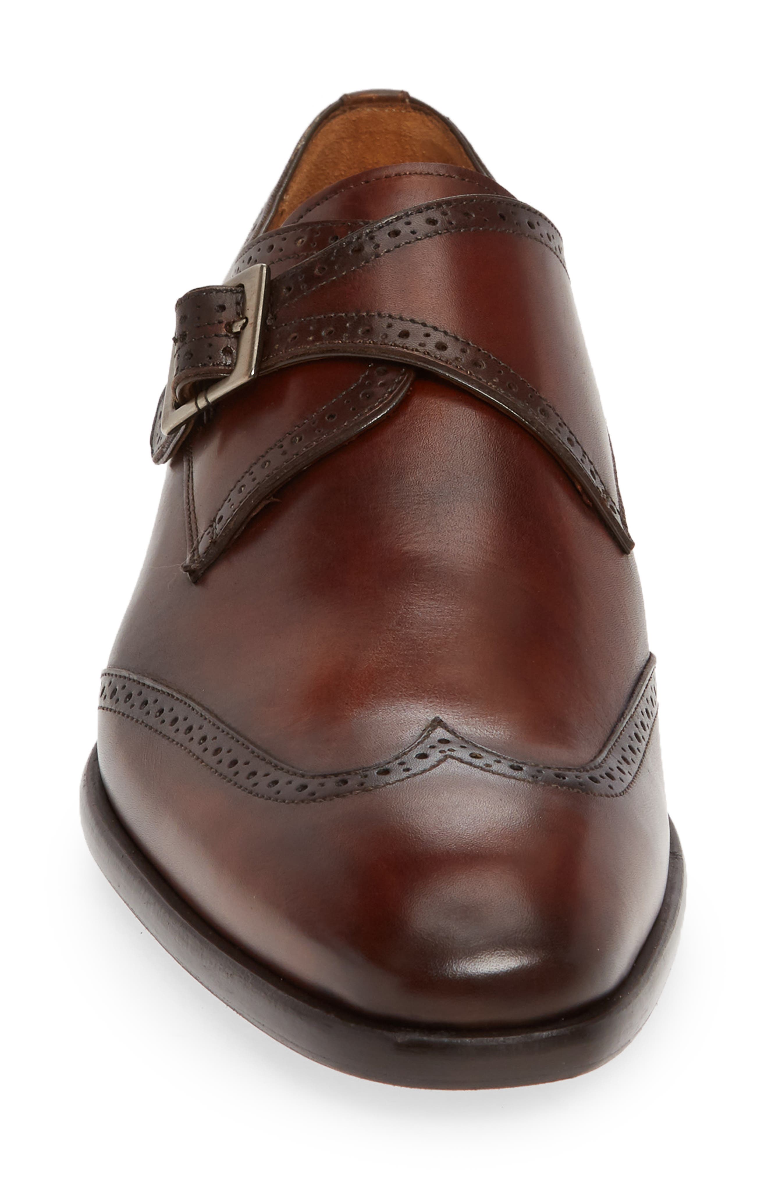 Forest Single Monk Strap Wingtip Shoe, Alternate, color, COGNAC