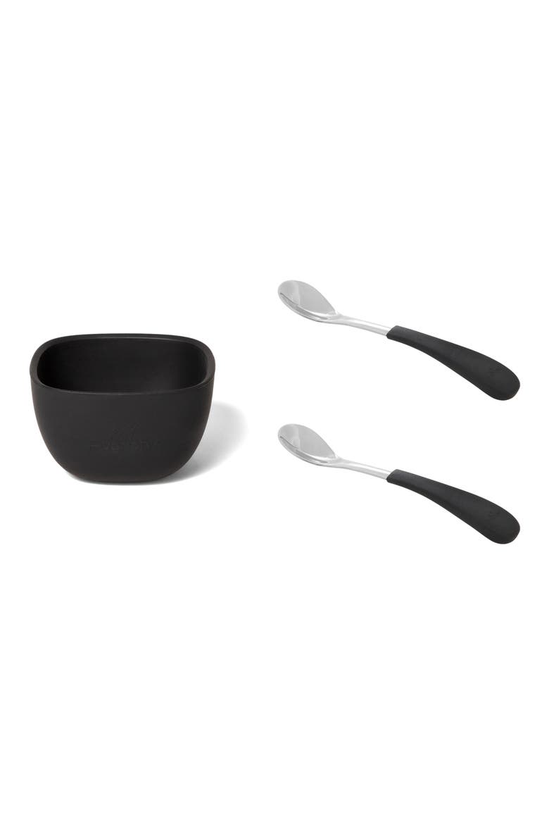 First Steps La Petite Bowl & Spoons Set, Main, color, BLACK