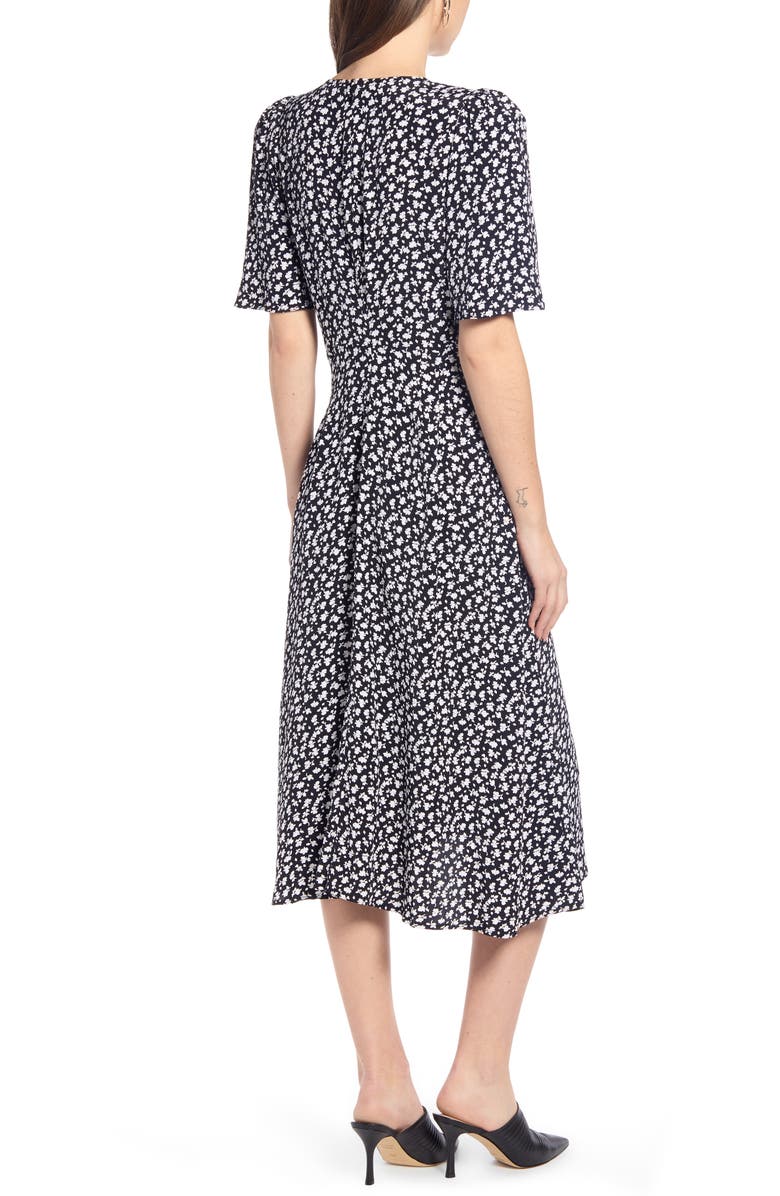 Something Navy Strong Shoulder Floral Print Midi Dress, Alternate, color, 