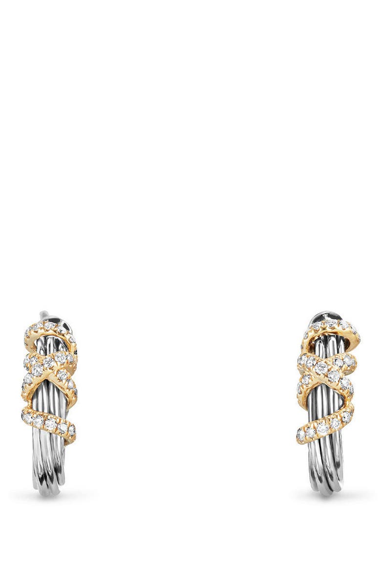 Helena Small Hoop Earrings with Diamonds & 18K Gold, Main, color, SILVER/ GOLD