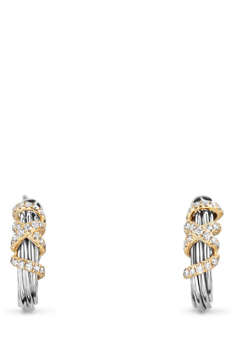 David Yurman Helena Small Hoop Earrings with Diamonds & 18K Gold, Main, color, 