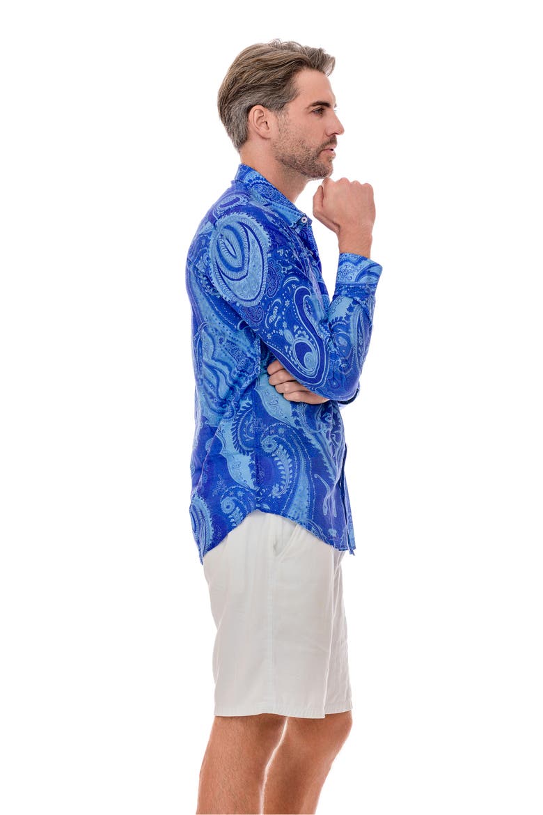 Paisley Linen Blend Button-Up Shirt, Alternate, color, LAVENDER