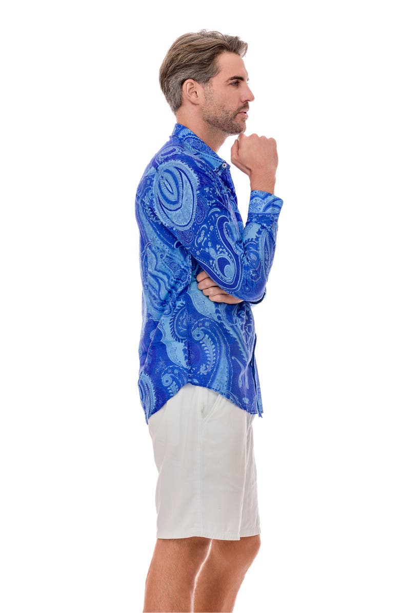 RANEES Paisley Linen Blend Button-Up Shirt, Alternate, color, 