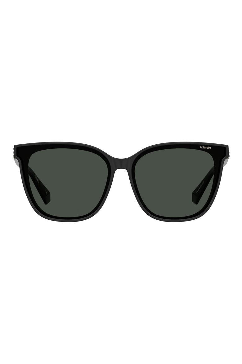 65mm Polarized Rectangular Sunglasses, Main, color, BLACK/ GREY POLARIZED