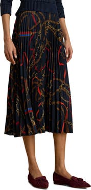 Lauren Ralph Lauren Belting Print Pleated Georgette Skirt