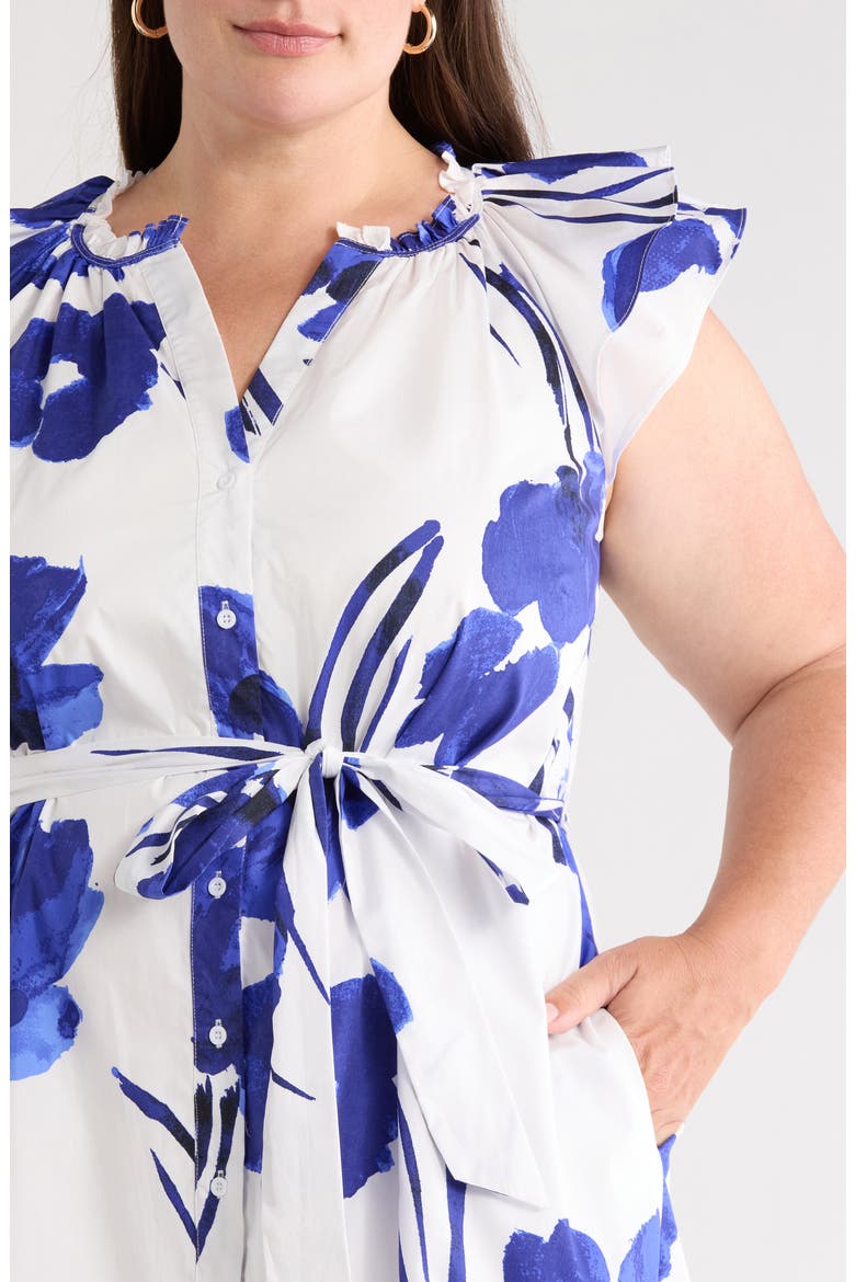 Neli Charlotte Floral Button-Up Tiered Midi Dress, Alternate, color, WHITE COBALT