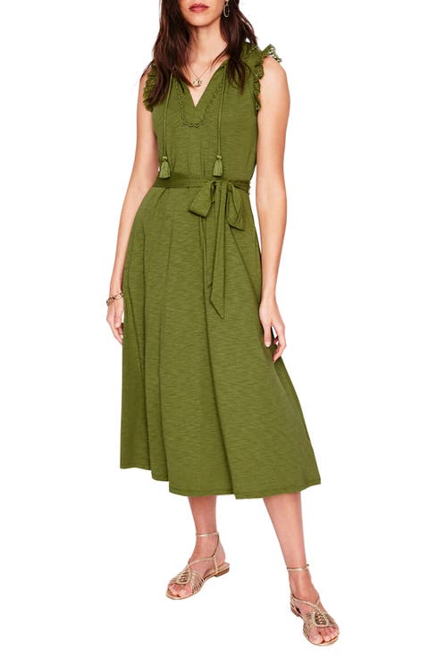 Aria Embroidered Eyelet Trim Cotton Blend Midi Dress