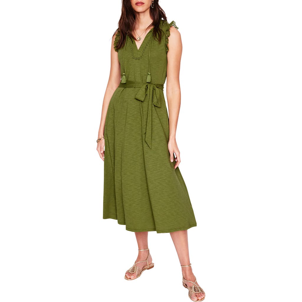 BODEN BODEN ARIA EMBROIDERED EYELET TRIM COTTON BLEND MIDI DRESS